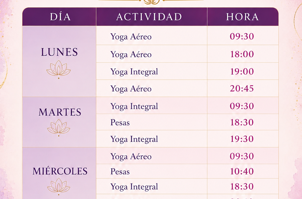 Horarios de clases de yoga Julio 2026